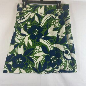 Lilly Pulitzer Vintage Corduroy Wrap Skirt 4 Green White Dark Blue Floral Knee